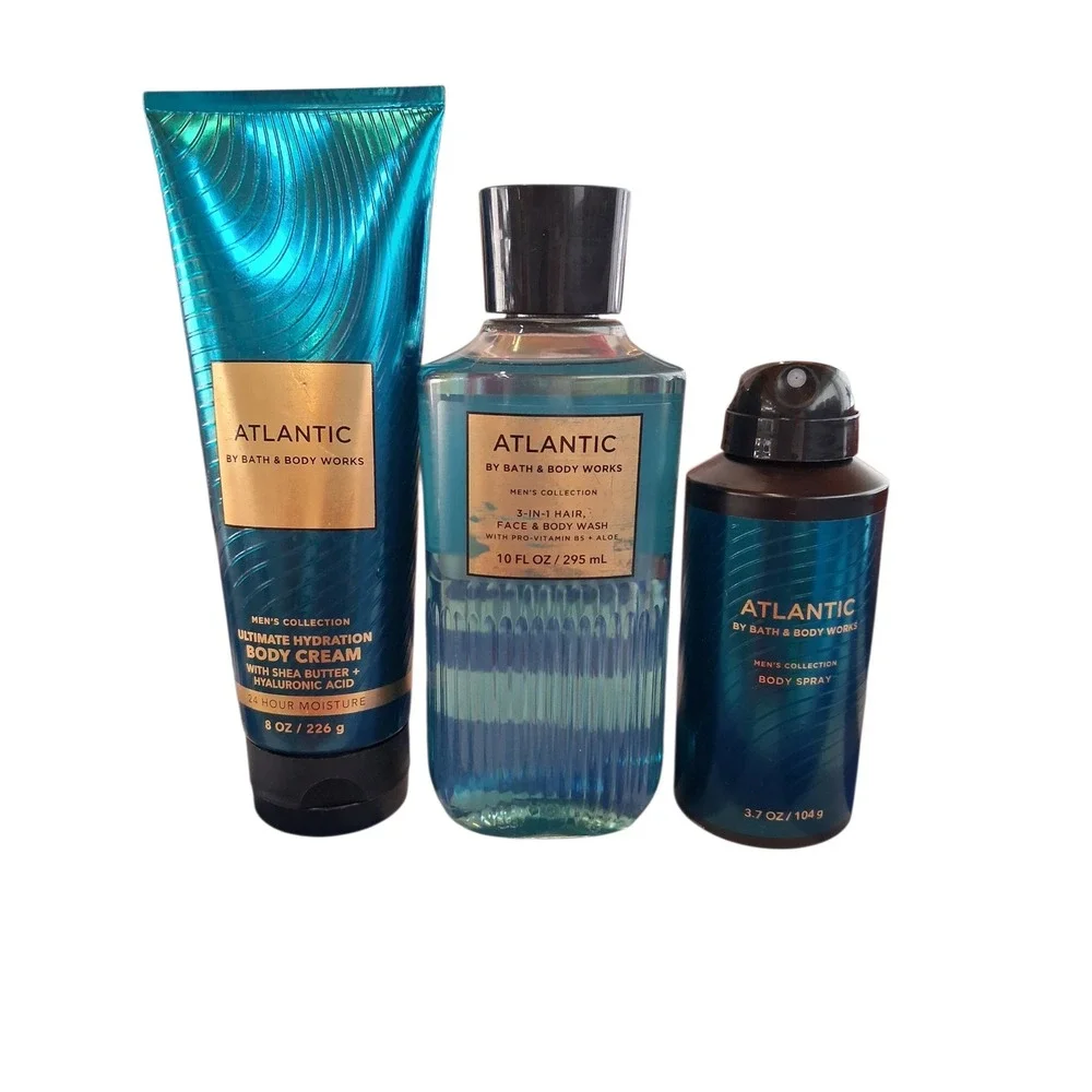 Men's Collection Bath & Body Works 3pcs Set ATLANTIC Wash Spray Cream Citrus+